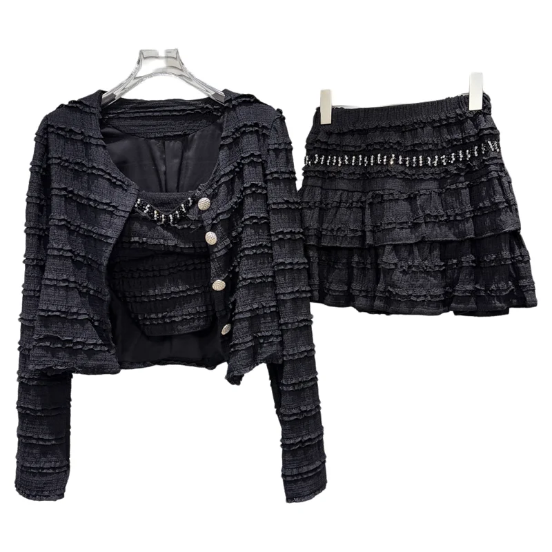 

Повседневный комплект с юбкой с цветочным принтом Ele, женский комплект Fashion, осень 2023, длинный све, круглый комплект футболок Ne с бриллиантами Embellied