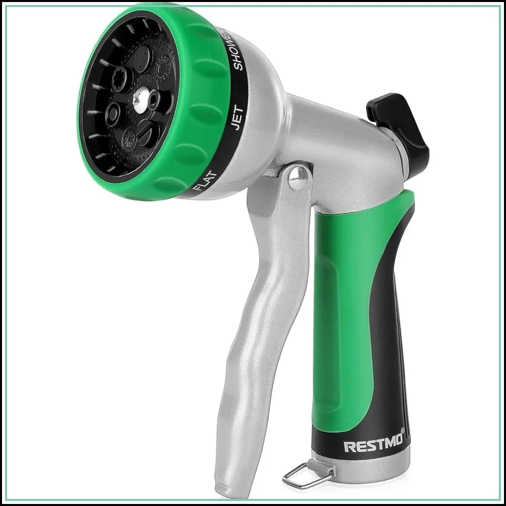 RESTMO Metal Garden Hose Nozzle with 7 Spray Patterns, High Pressure Hand Sprayer for Watering, Cleaning, and More