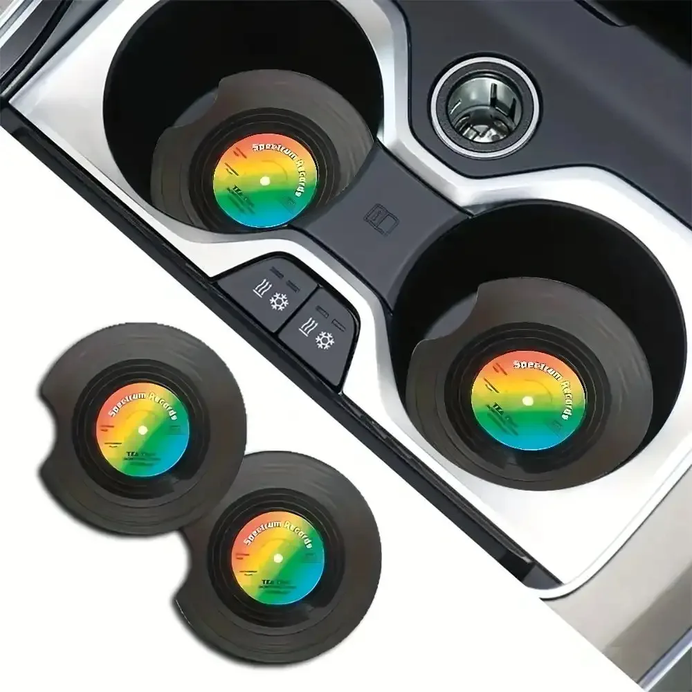 2pcs Vinyl Record Shaped Acrylic Car Coasters - Heat Insulating, Music-Themed Car Decor, Fits Most Car Models, Unisex, 2.76x2.76