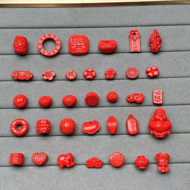 10pc Red Natural DIY Cinnabar Lotus Accessories Real Jewellery Carved Gemstone