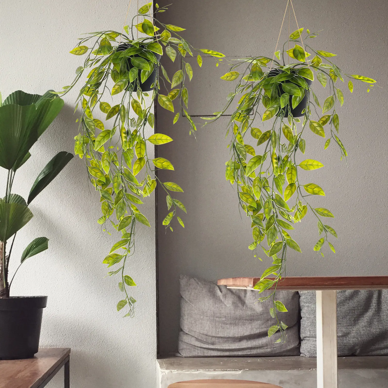 3pcs Artificial Hanging Potted Plants Fake Greenery For Home Garden Indoor Outdoor Decor Ceiling Hanging Planters Faux Plants