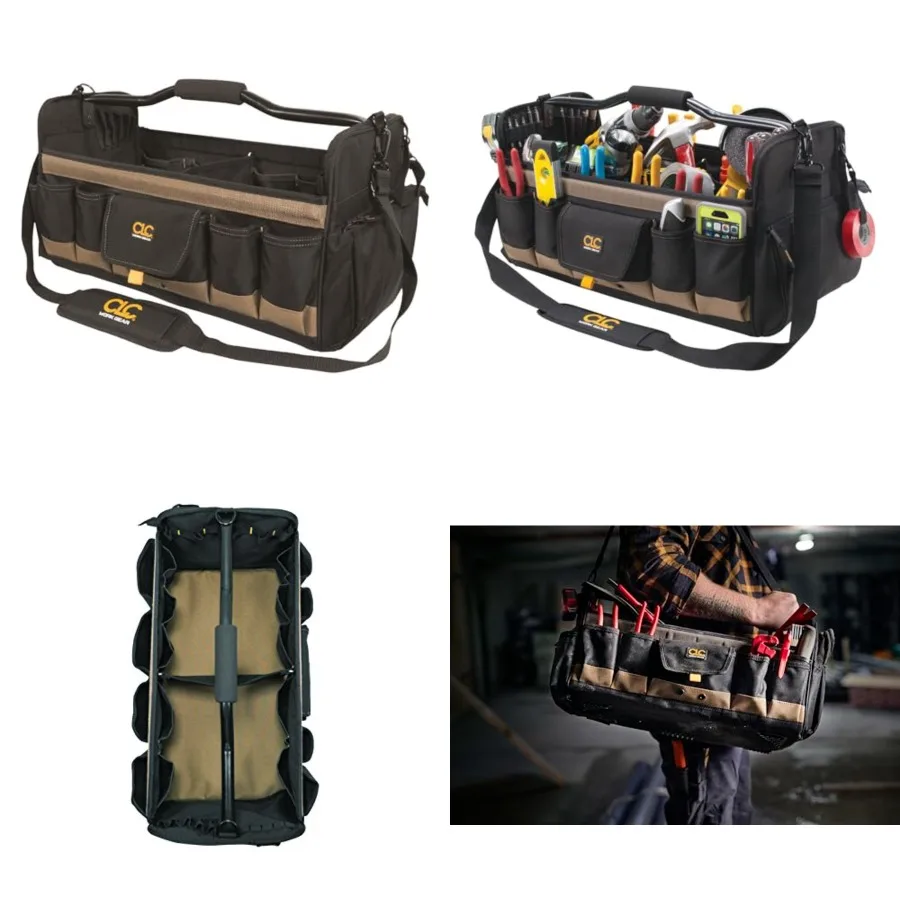 

WORK GEAR 1579 20 Inch, Open Top, Soft Sided Tool Box, 27 Pockets,STURDY SOFT SIDED TOOL BOX: A sturdy metal handle bar with molded foam grip are integrated to this tool box for easy carrying. SOFT SIDED TOOL BOX DIMENSIONS: 20" L x 11" W x 11" H