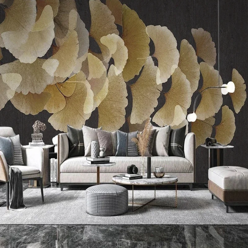 

Custom Size Modern Hand Painted Ginkgo Leaves Mural Non-woven Wallpaper 3D Bedroom Living Room TV Background Wall Art Home Decor