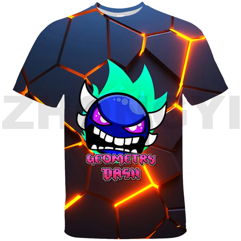 Children Fashion Angry Geometry Dash Game 3D T-Shirt Boys Girls Casual T Shirts Mens Cool Clothing Tops Oversized T Shirt Tees