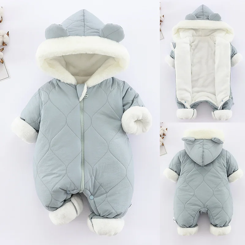 Newborn Jumpsuit Winter Casual Hooded Cotton Jacket Thickened Insulation Long Sleeved Single Breasted Romper