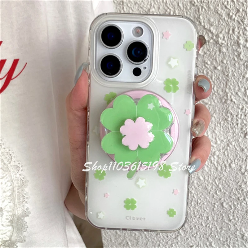 귀여운 회전 행운의 네잎 클로버 마그네틱 홀더 그립 톡 그립톡 폰 홀더 스탠드 아이폰, 아이패드, 맥세이프 스마트톡용