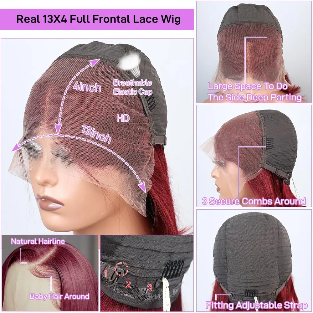 99J بورجوندي بوب شعر طبيعي مفرود الباروكات 13x4 الدانتيل الشفاف الباروكة الأمامية شعر طبيعي قصير الباروكات قبل قطعها للنساء السود