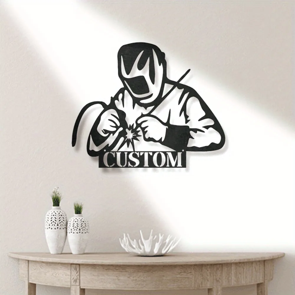 Custom Iron Metal Welding Wall Sculptures - Personalized Welder Silhouette Durable Handmade Decor for Workshop Garage