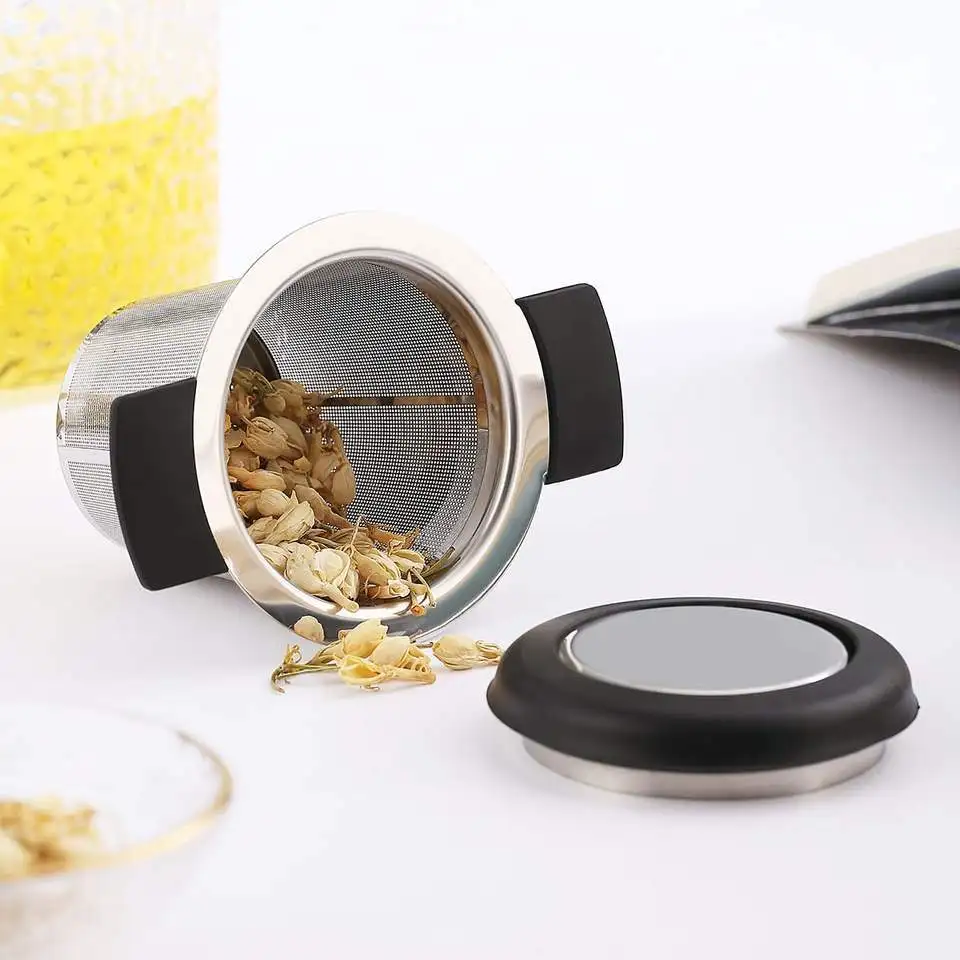 Stainless Steel Tea Filter with Double-Handle, Silicone Tea Filter, Double-Ear Tea Maker, Tea Partition