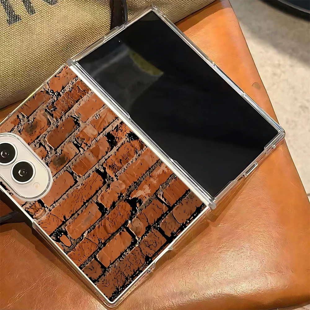 Brick Texture Hard PC Minimalist Case for Samsung Galaxy Z Fold 8 7 6 5 4 3 2 Lightweight Shockproof Foldable Phone Cover