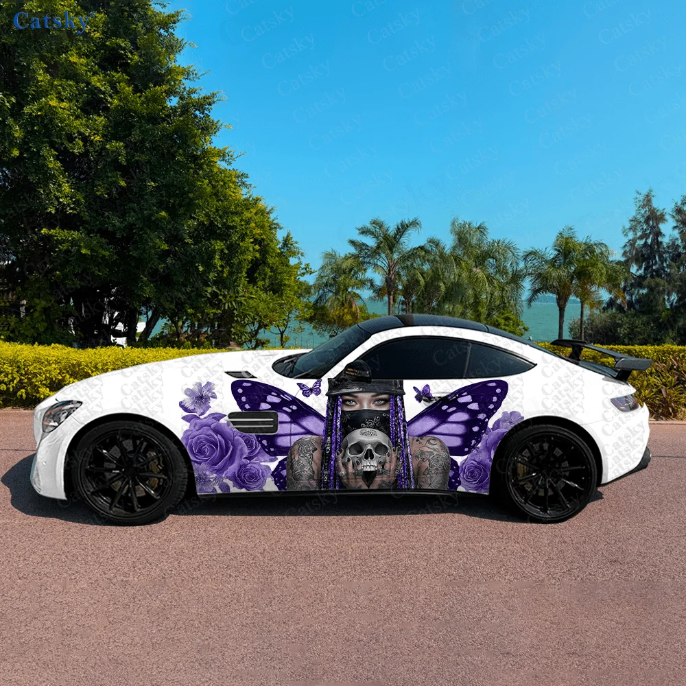 

Фиолетовая девушка крылья череп боковая наклейка автомобиля декор, ПВХ водонепроницаемая устойчивая к царапинам наклейка, защита автомобиля, автоаксессуары в подарок