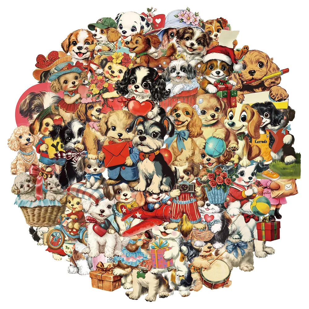 

50 шт., креативные ретро американские щенки, ПЭТ, наклейки из прозрачного материала, декоративная чашка для воды, чехол для ноутбука, телефона, наклейки «сделай сам»