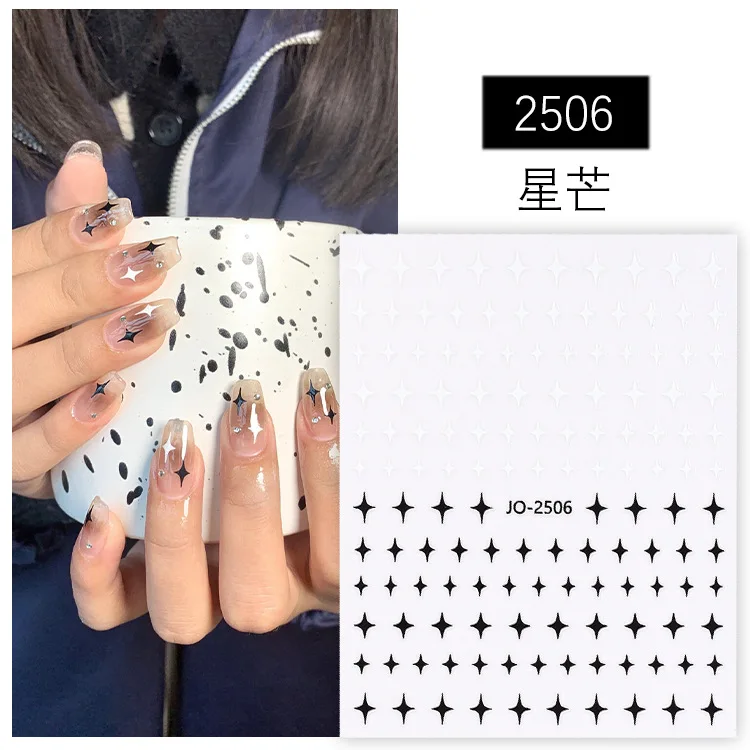 Autocollants 3D pour Nail Art, Nail Art, Noir et Blanc, Étoiles, Coeurs d'Amour, Nministériels ds Papillons Adhésifs, Décalcomanies, Décoration de Manucure