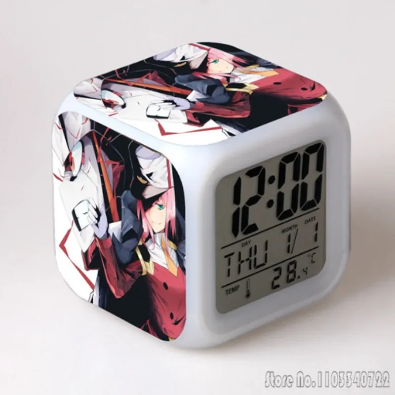 DARLING in The FRANXX Alarm Clock National Team 002 Alarm Clock Creative Student 8x8x8cm LED Cube with Display Time Week Month