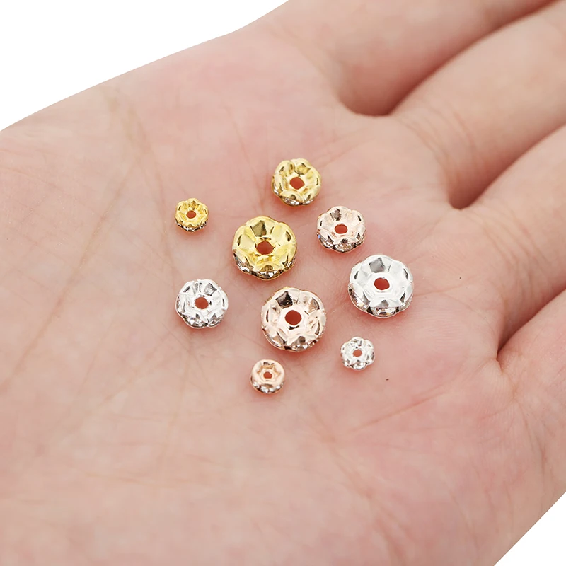 100pcs Rondelle Crystal Spacer Beads for Bracelet Loose 4mm 6mm 8mm Rhinestone Charm Beads Necklace Diy Jewelry Making Findings