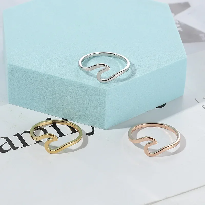 Stainless Steel Wave Rings for Women Men New Simple Design Sea Wave Shape Ring Size 5-10 Surf Wavy Jewelry Accessories