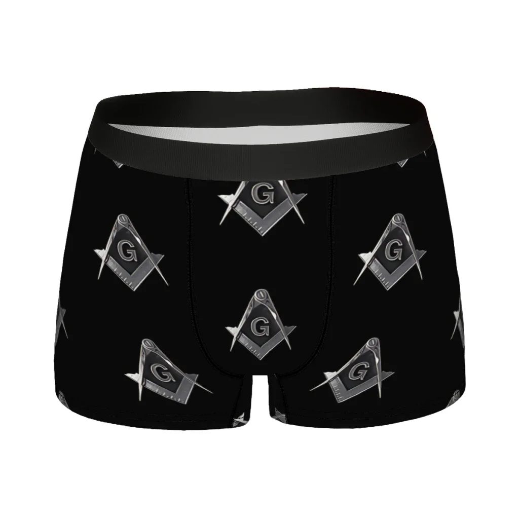 Silver Black Square And Compass Masonic Freemason Underpants Homme Panties Male Underwear Sexy Shorts Boxer Briefs