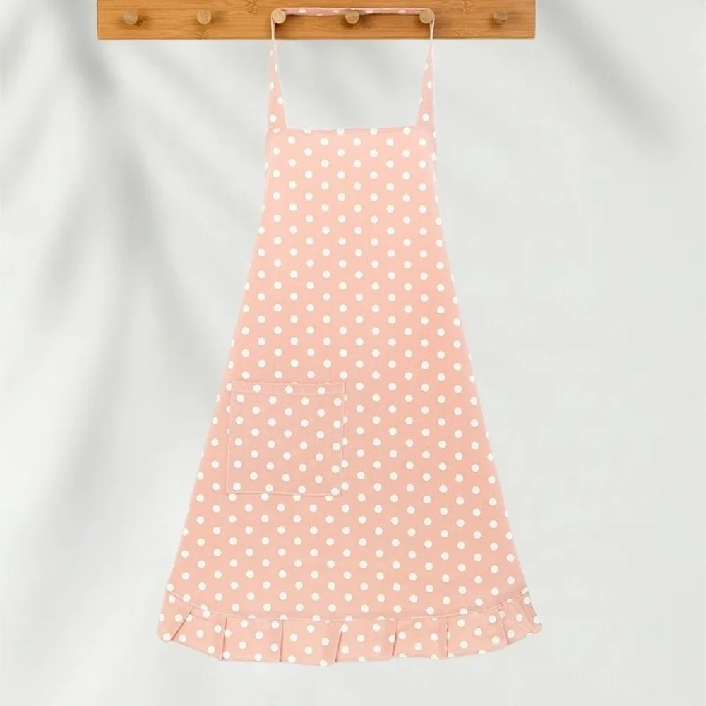 Elegant Kitchen Aprons Polka Dot Pattern Wrinkle Edge Coffee House Uniform Anti-dirty Breathable Kitchen Apron for Women