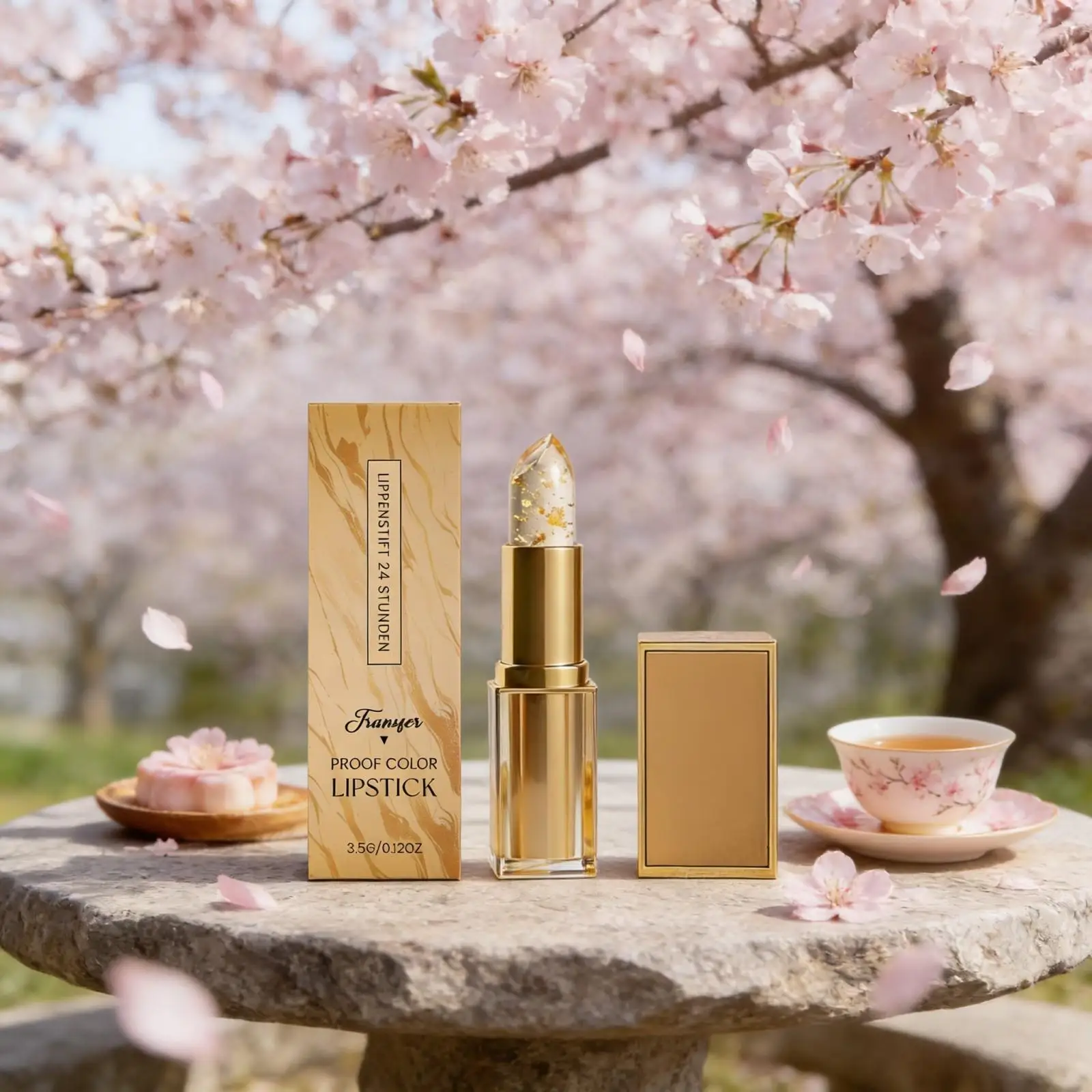 Colour Changing Lipstick Gold Foil Glossy Shine Transfer-Proof 24h Long Lasting Lipstick Hyaluronic Acid Moisturizing Lip Balm