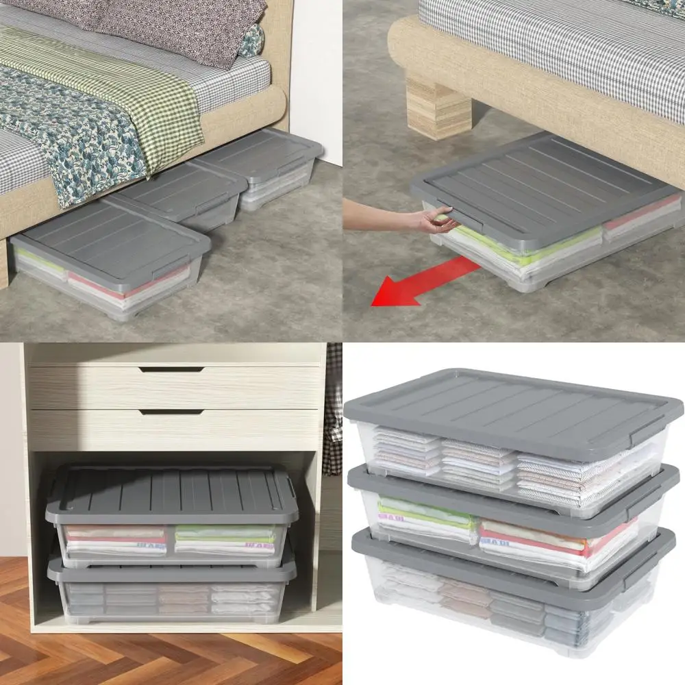 

Set of 3 Large 40-Quart Plastic Storage Boxes with Wheels for Underbed Use