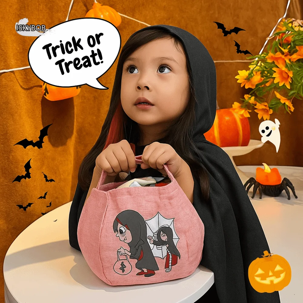 

Cute Funny Halloween Candy Bag Storage Bucket Printing Trick or Treat Bag Nylon Gifts Pouch Pumpkin Handbag Party Supplies