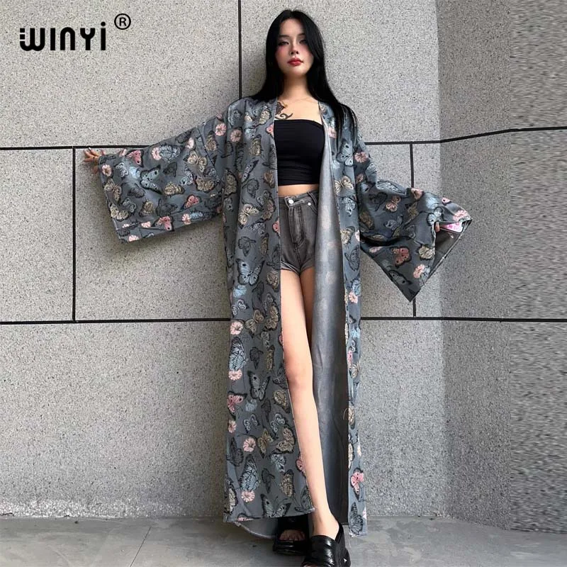 WINYI African coat for women 2024 Loose OverCoat autumn Printed denim cardigan long down coat swimsuit cover up winter kimono