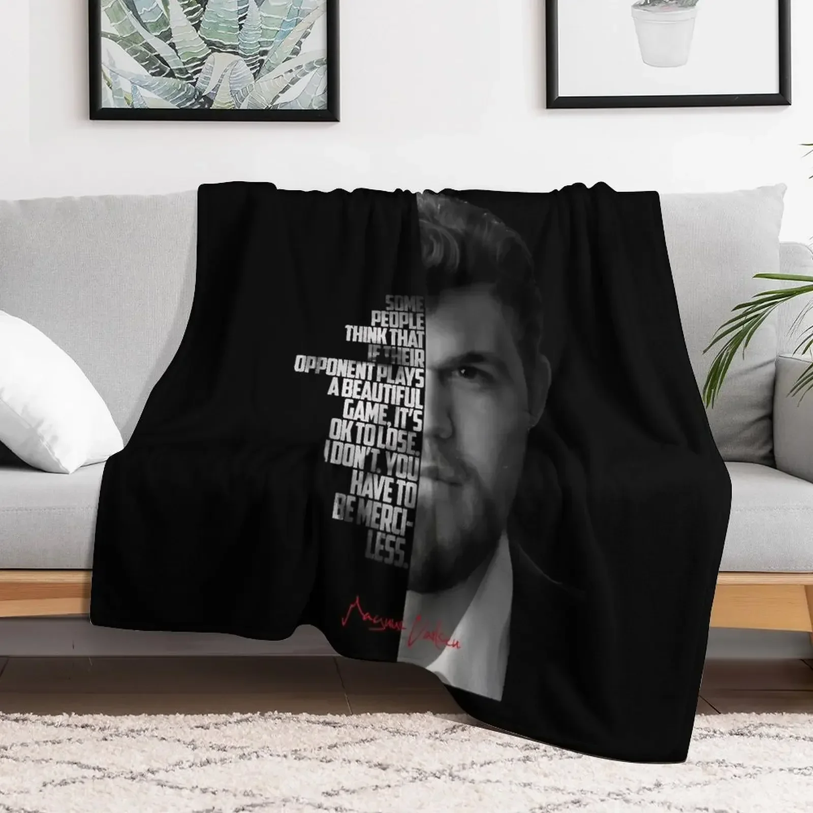 Black and white Magnus Carlsen quote. Throw Blanket Plush For Decorative Sofa for winter Travel Blankets