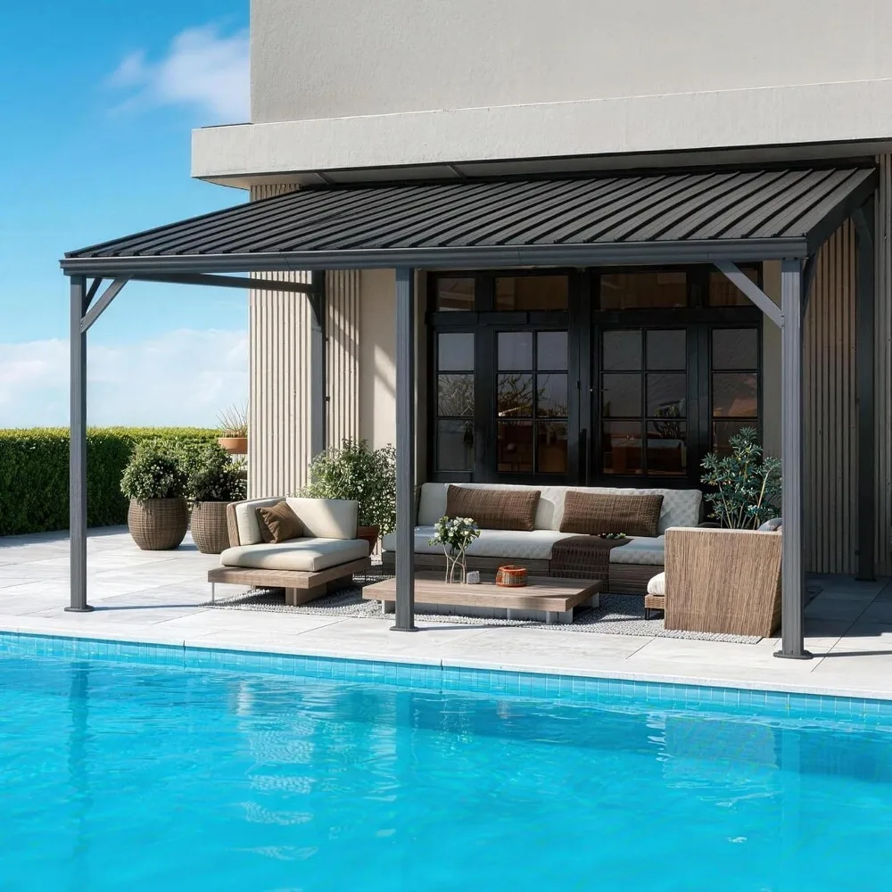 Wall Mounted Hardtop Metal Lean to Gazebo Outdoor