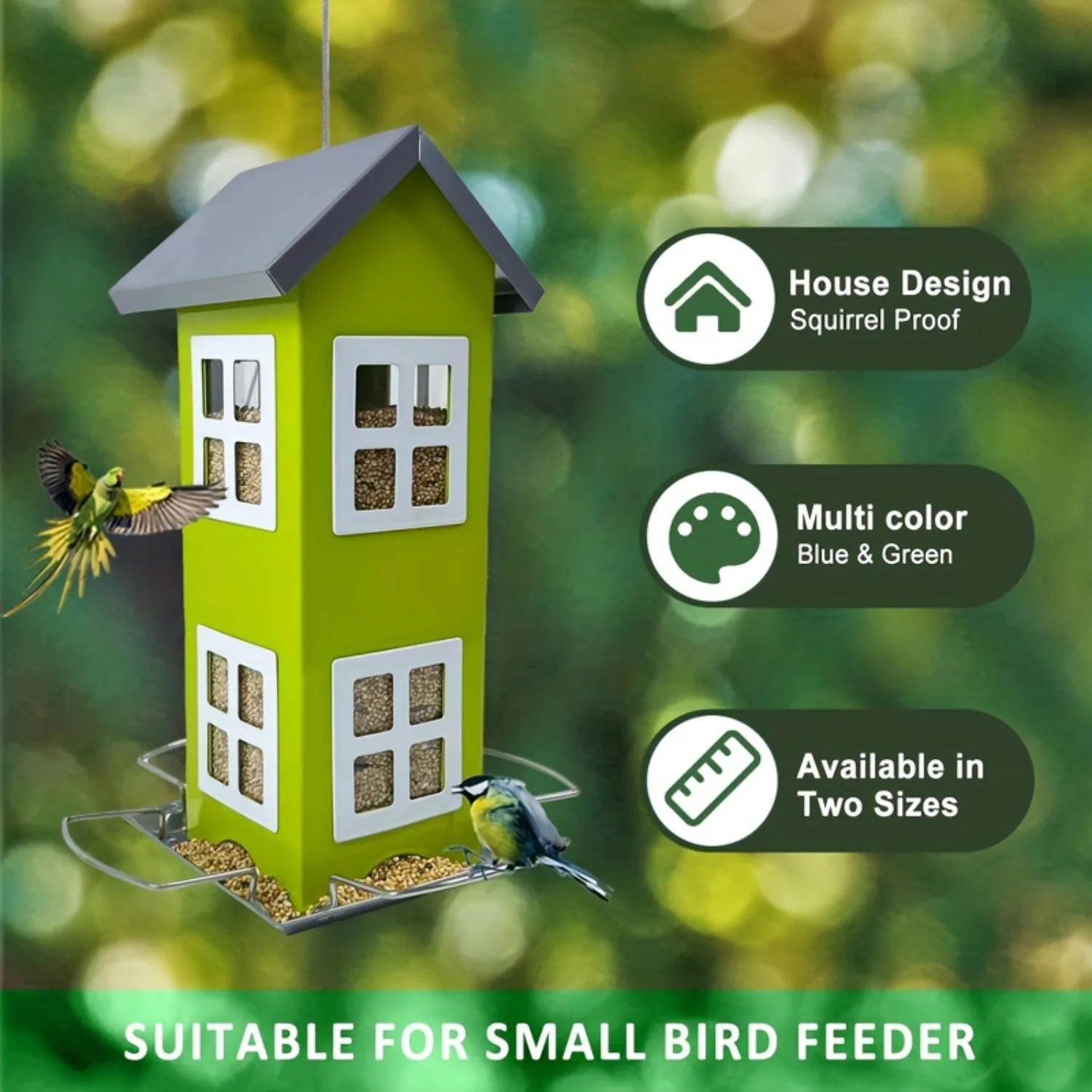 Metal Bird Feeder with Removable Roof, 4 Ports, Squirrel Proof, Outdoor Large Size