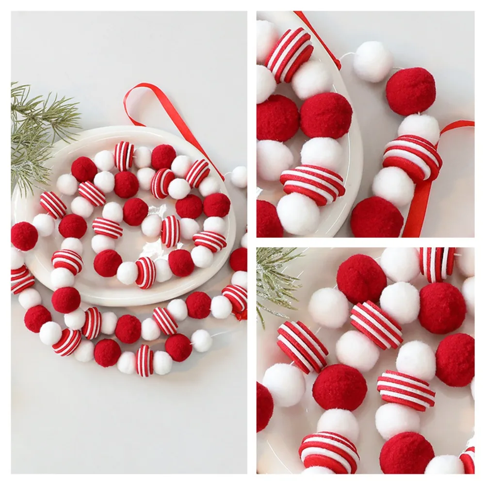 180cm Christmas Felt Ball Garland Red White Pom String Wool Felt Ball Banner Xmas Tree Fireplace Mantel DIY Home Decor Ornament