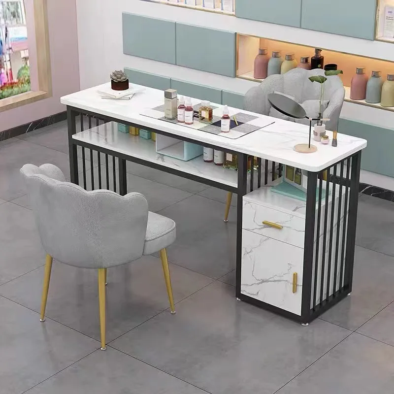 Hot selling Beauty Salon Furniture marble metal frame nail station manicure nail table With chairs