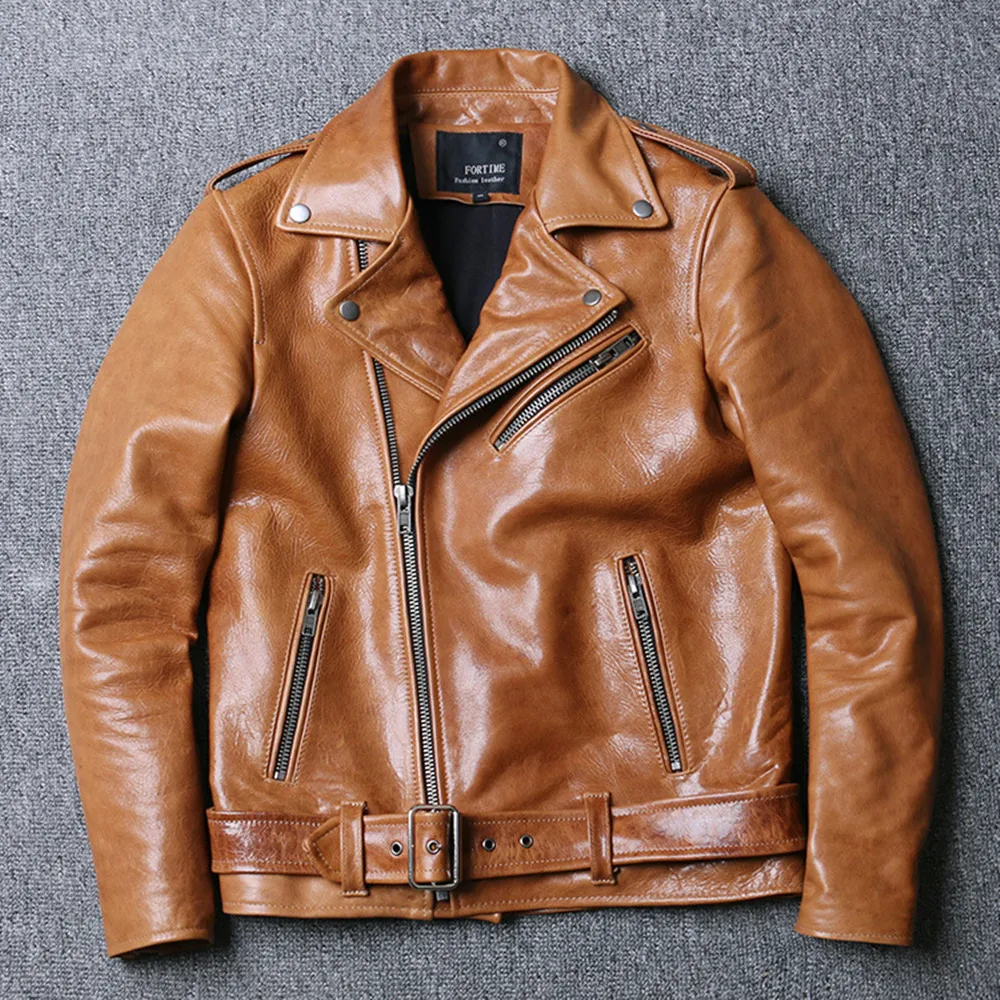 

2022 Autumn Italy Style Men's High Quality Genuine Leather Jackets Casual Sheepskin Brown Coat C446