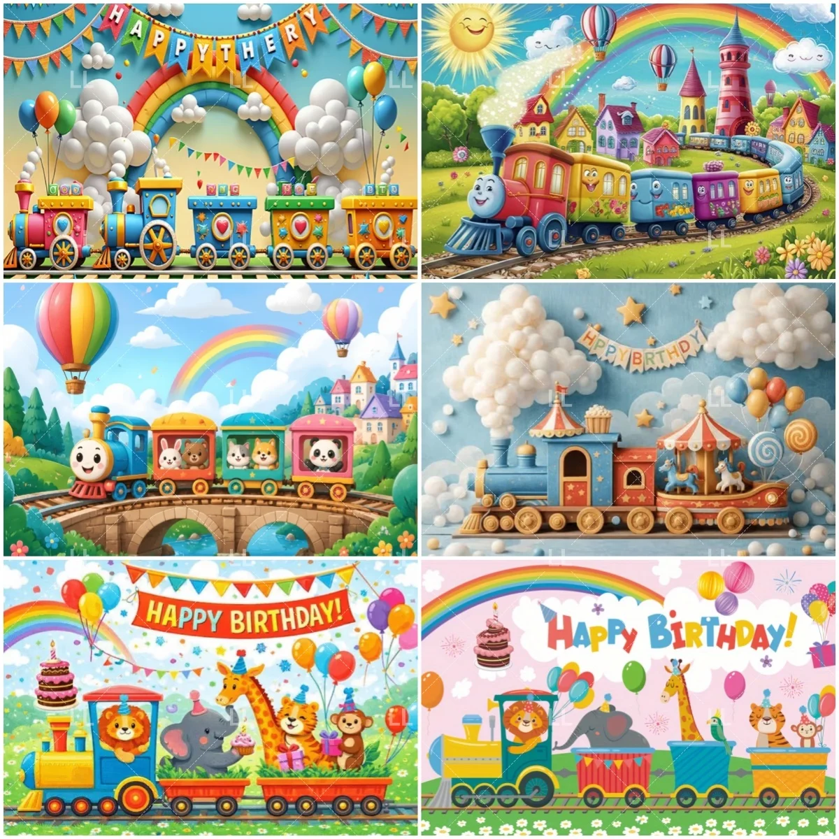 

Cartoon Colorful Small Train Theme Background Child Birthday Party Decoration Transportation Car Backdrop Baby Shower Supplies