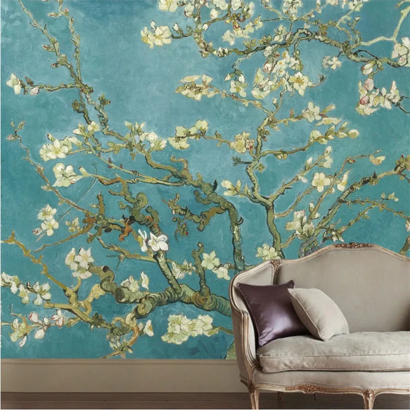 Van Gogh Famous Oil Painting Plum Blossom 3D Photo Wallpapers for Living Room Retro Flower and Bird Mural Wall Papers Home Decor