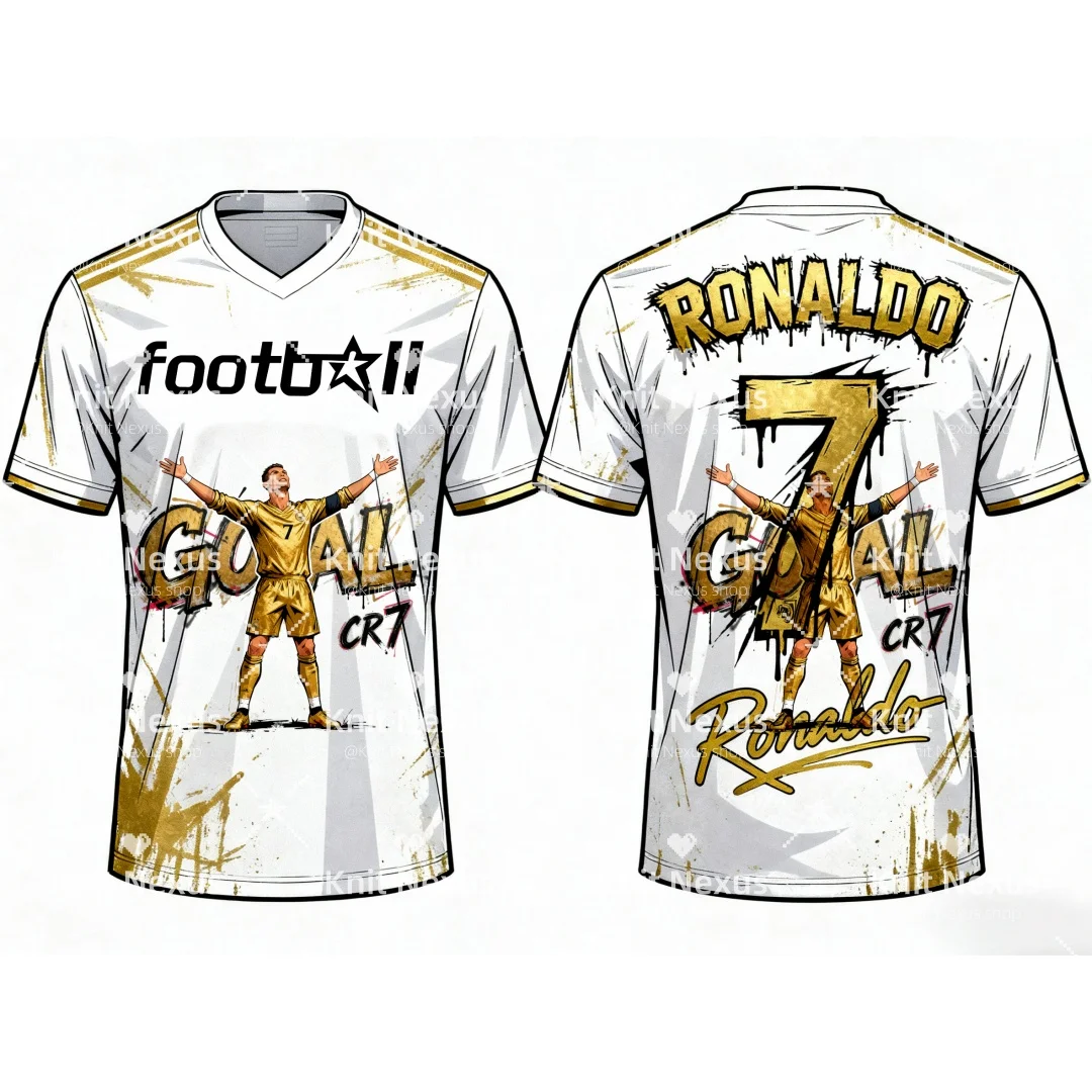 Ronaldo's No. 7 football jersey Street graffiti jersey Autumn Sports Dry Quickly Men's T-Shirt Children's Clothing Tee Y2k Woman