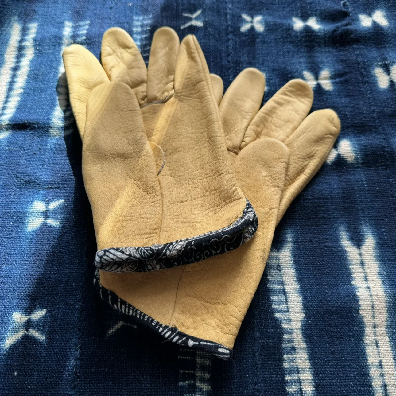 

VISVIM WMV original natural deerskin old gloves blue-dyed ancient cloth hemming retro motorcycle riding