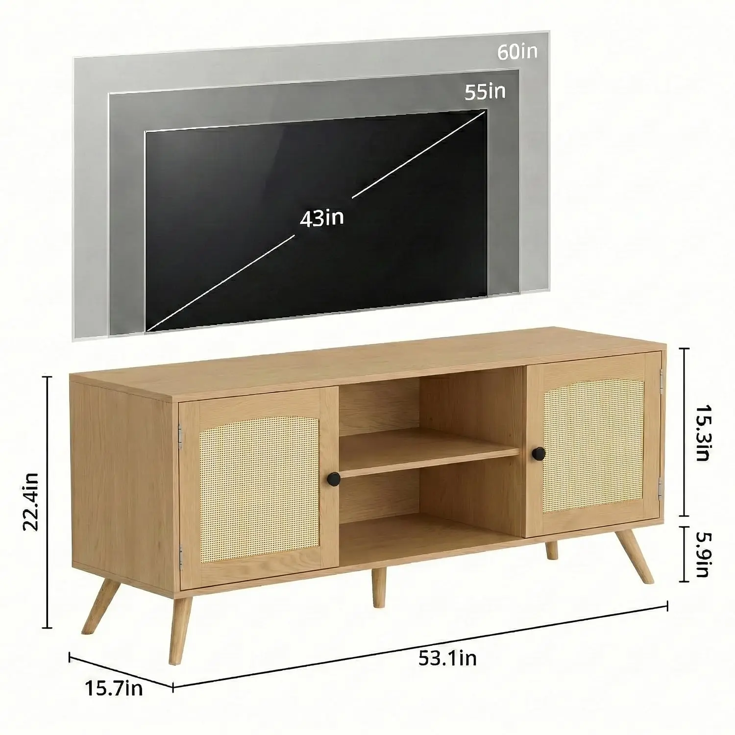 Rattan TV Stand 55/60 Inch 53