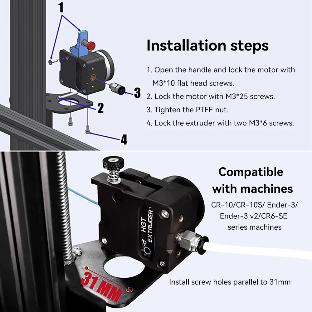 Extrusora HGT para Ender 3 Pro Ender 3 V2 Ender-5-6 CR10 CR10S Bowden Dual Drive Mini DDE Dual Drive Gear Extrusora Compatível