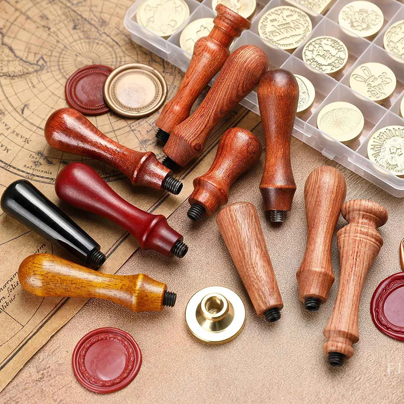

[YU]1Pc Wood Handle Wax Seal Stamp Accessories Portable Mini Diy Seal Tool Retro Pearwood Handle Wax Sealing Stamps Handle