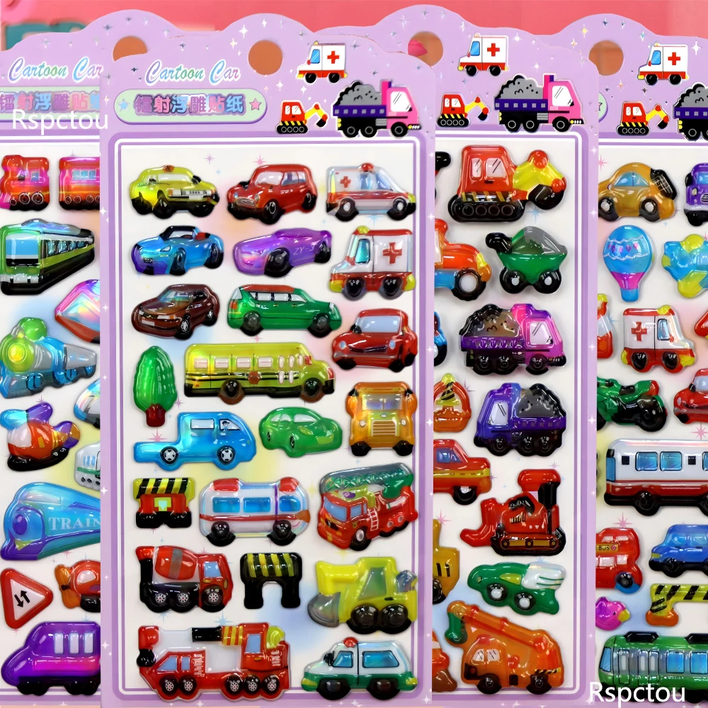 4 Stück Lustige Kreative LKW-Transportfahrzeug 3D-Relief-Aufkleber Niedliche Bagger-Blasenaufkleber Spielzeug DIY Koffer Laptop Dekoration