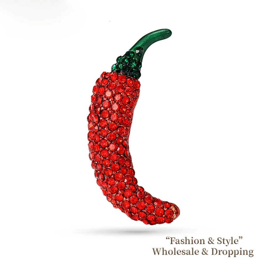 Berry Trendy Luxury Rhinestone Chili Pepper Brooch Unisex Plant Pin Sweater Jacket Office Party Casual Accessory Gift