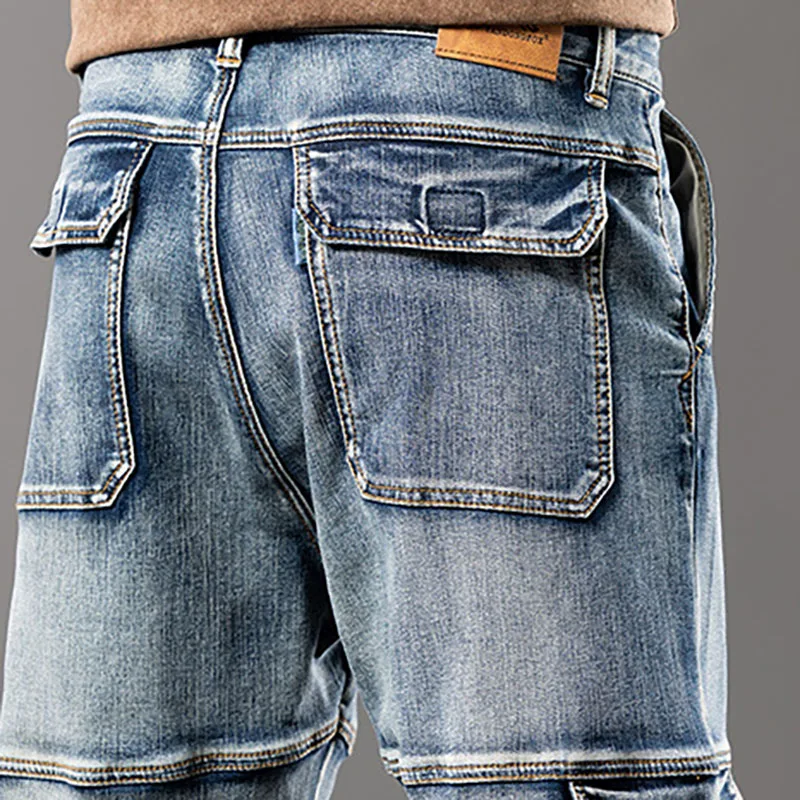 خريف أنماط جديدة في الهواء الطلق الرجال واسعة الساق الجينز عمال متعددة جيب مستقيم Pents فضفاض الجينز حجم كبير مدبب الجينز #6