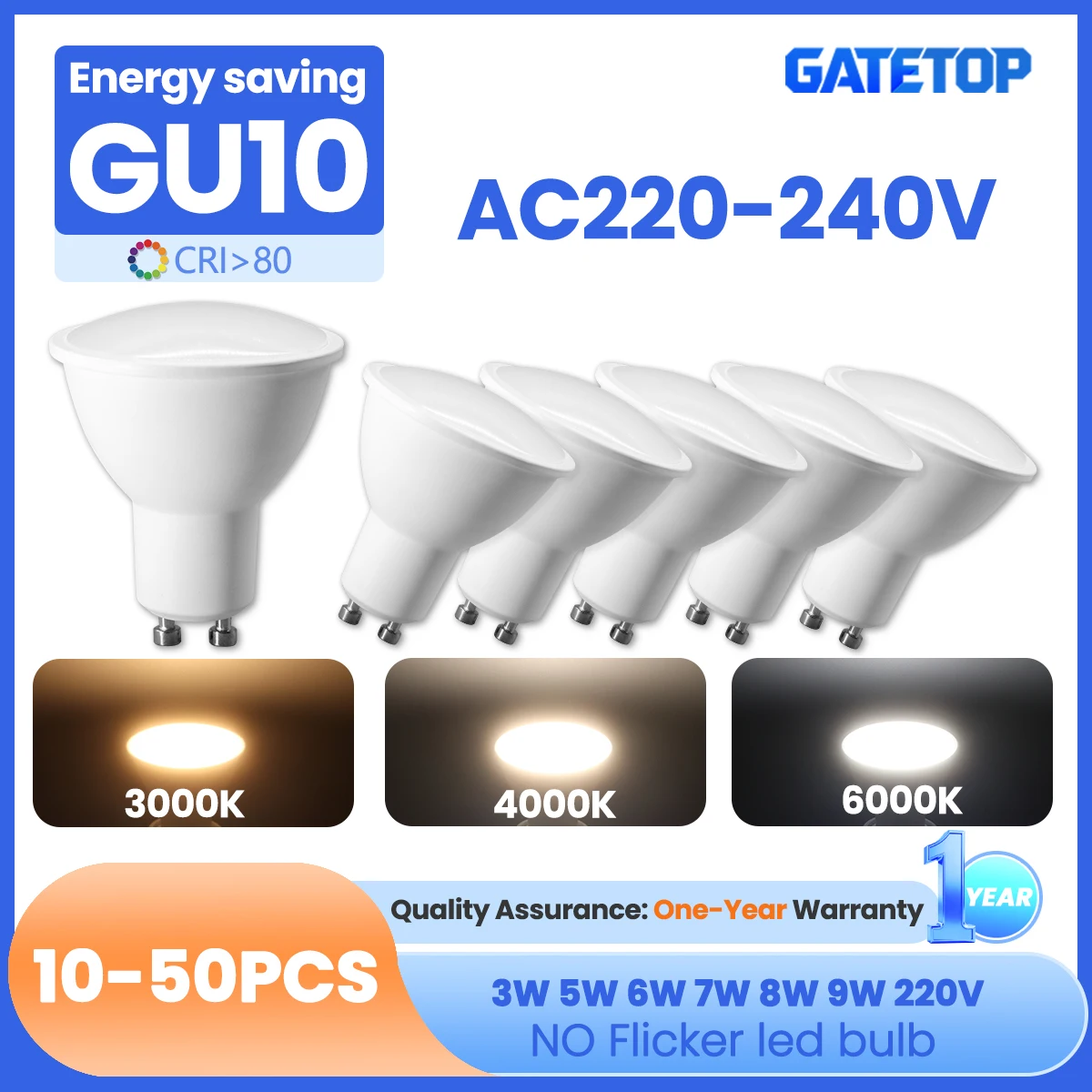10-50PCS LED Spotlight GU10 Bulb 3W 5W 6W 7W 8W 9W AC220-240V Daylight Replace 50W Halogen Lamp Suitable for Chandeliers Lights