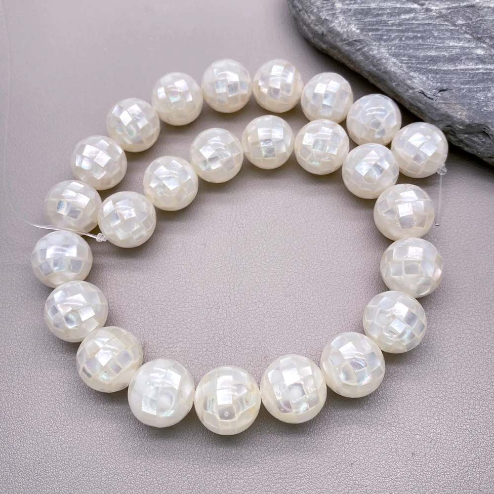 

1 Strand White Abalone Shell Round Lose Beads For Jewelry Making Diy 15.5" Strand 16mm