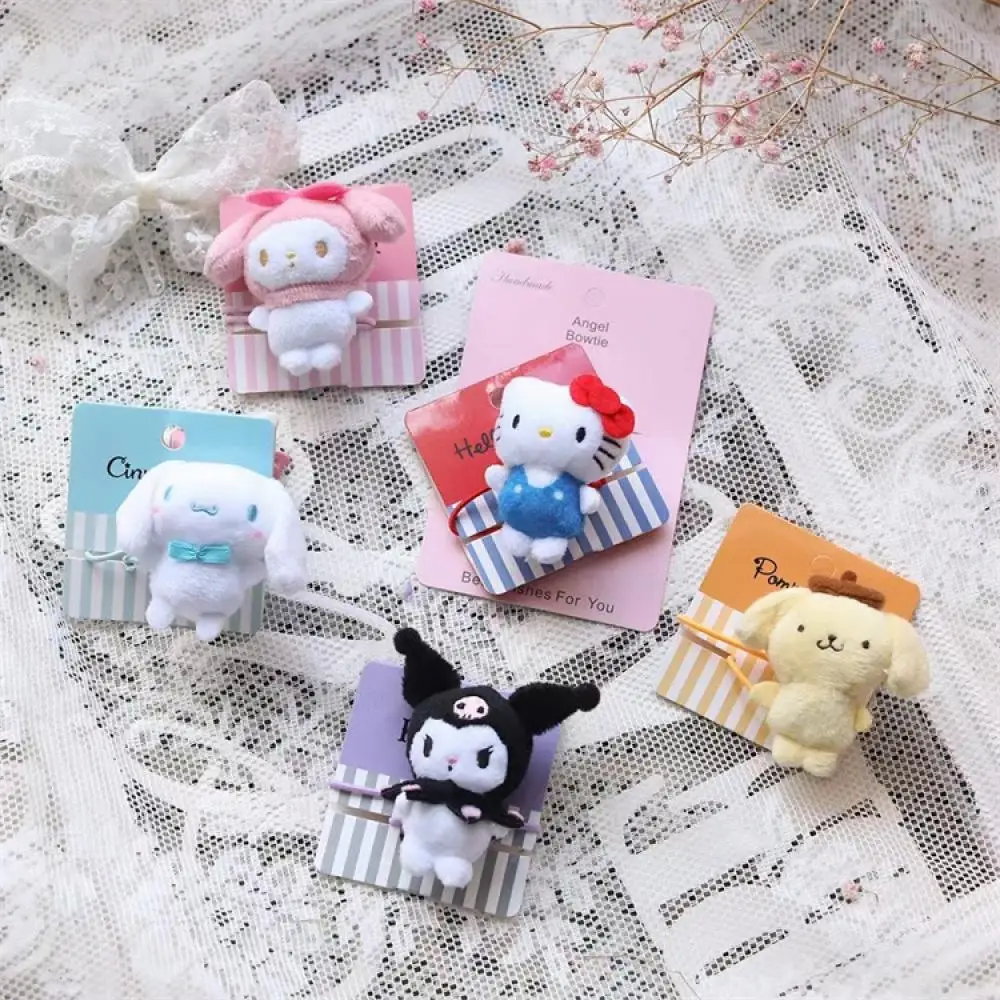 MINISO Sanrio Kuromi Hello Kitty Melody flannelette Hair rope Children Hair circle Cartoon Hair accessories Anime periphery gift