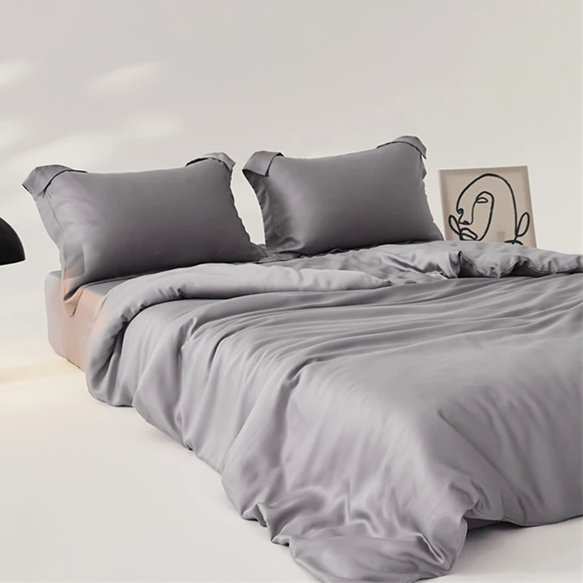 3-Piece Mulberry Silk Duvet Cover Set Single Doube Queen King Blanket Cover Solid Color 100% Silk Comforter Covers with Zipper