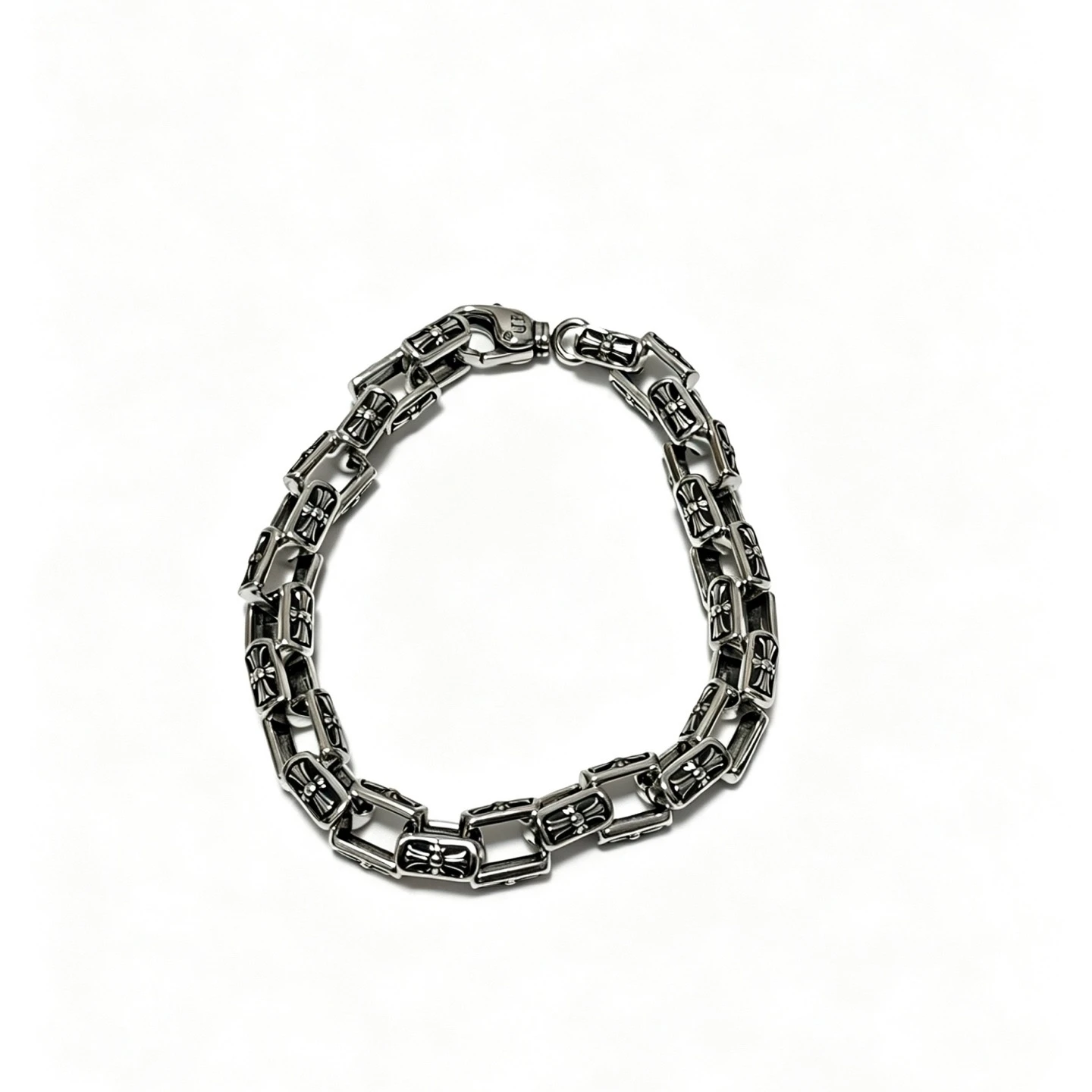 

S925 sterling silver high-end versatile bracelet retro and old men's and women's same hipster hip-hop punk style bracelet