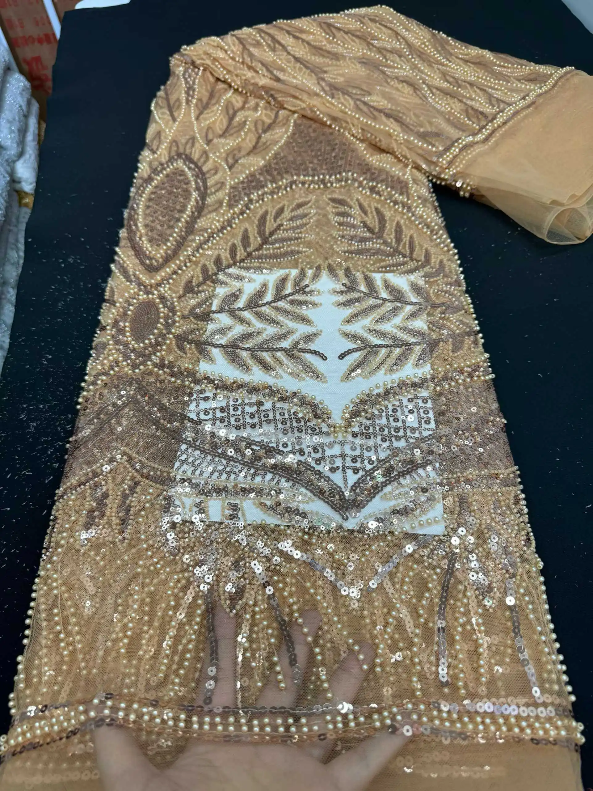 

Кружевная ткань SJ с пайетками, африканское кружево, французская вышивка 2026, высококачественное роскошное кружево с бисером для свадебных платьев и вечерних нарядов, для шитья