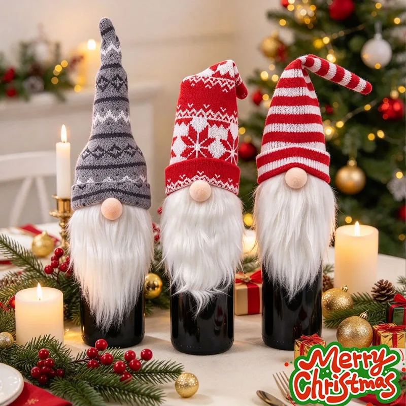 1-10pcs Christmas Faceless Santa Hat Bottle Sleeve Red Wine Champagne Decorative Wrap for Home Bar Restaurant Party Supplies