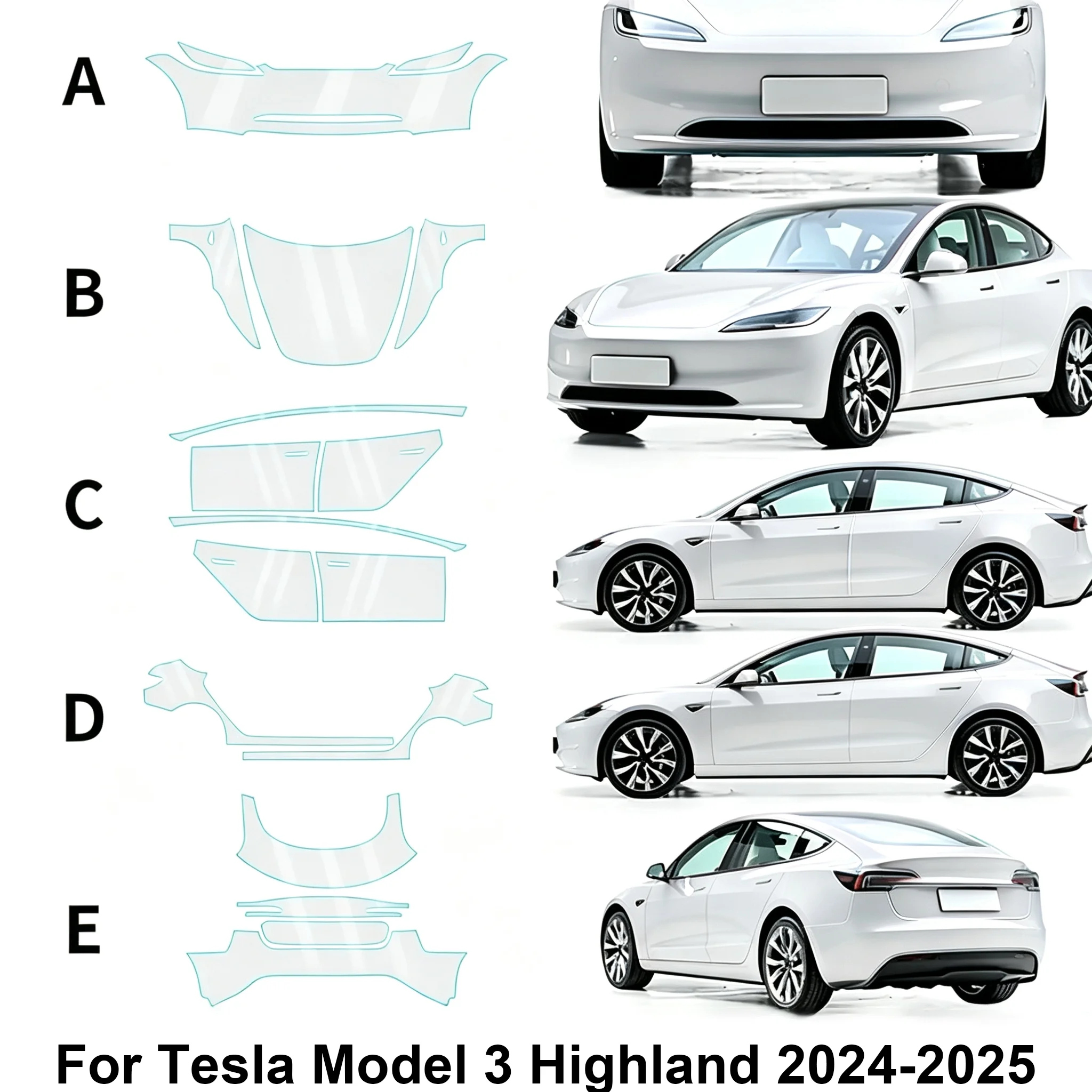 For Tesla Model 3 2020-2025 9Mil Car Body TPU Transparent Protective Film PPF Pre-Cut PPF Scratch Resistant Film